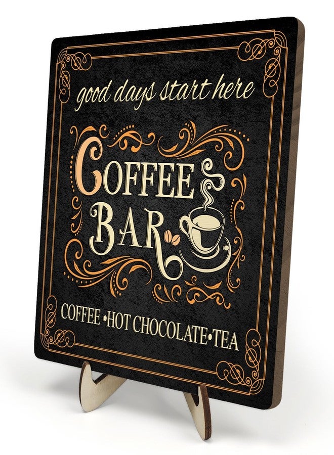 DMADNF Coffee Bar Sign Plaque, Coffee Signs for Coffee Station, Vintage Coffee Sign Decor for Kitchen, Coffee Bar Accessories, Coffee Themed Gifts, Farmhouse Cafe Sign,Coffee & Tea Bar Decor Signs (Black, - Image 1